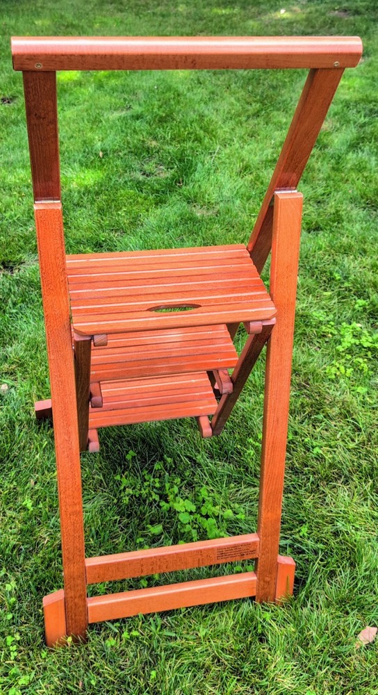 Frontgate Wood 3 Step Folding Closet Step Ladder Rare