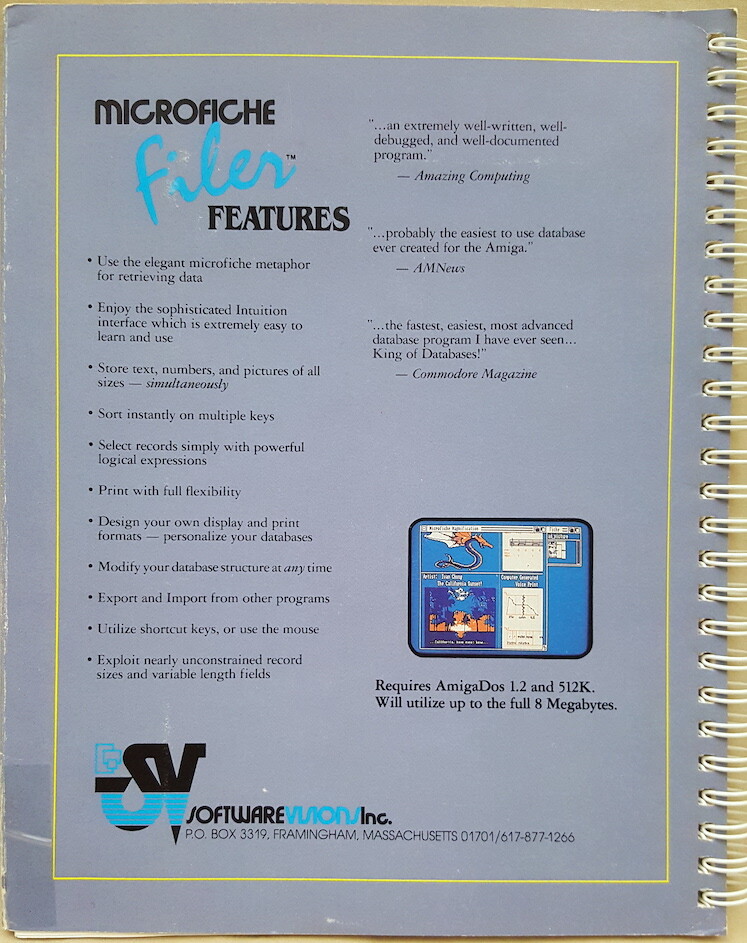 Microfiche Filer v1.02A ©1987 Software Visions Database for Commodore Amiga
