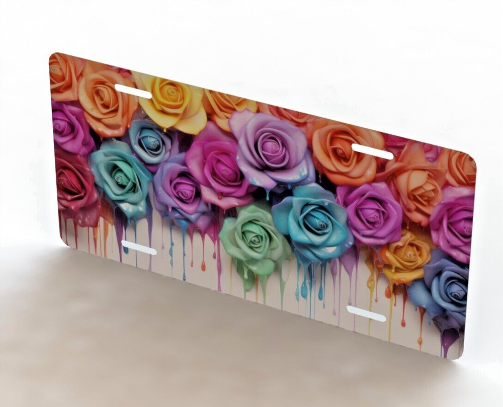 Rainbow Dripping Roses Novelty License Plate