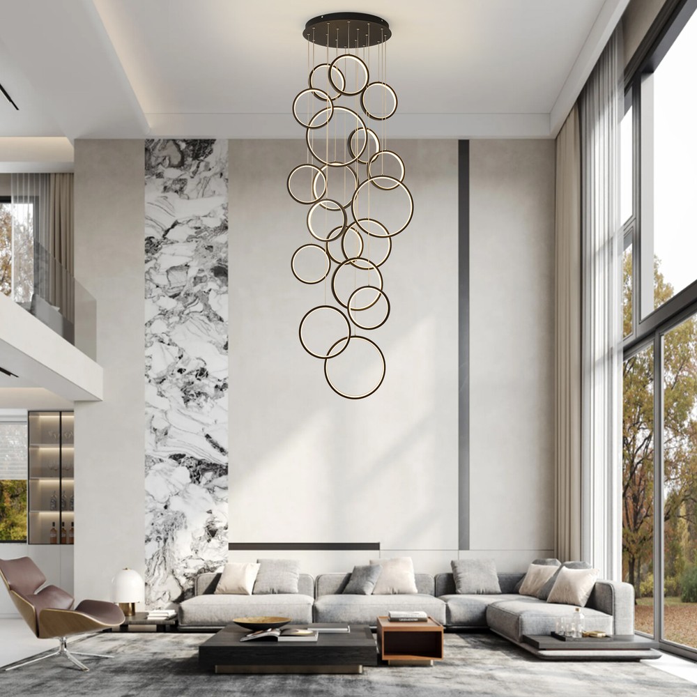 Modern Led Chandelier Lighting,Dimmable with Remote Control 18 Rings,Adjtable