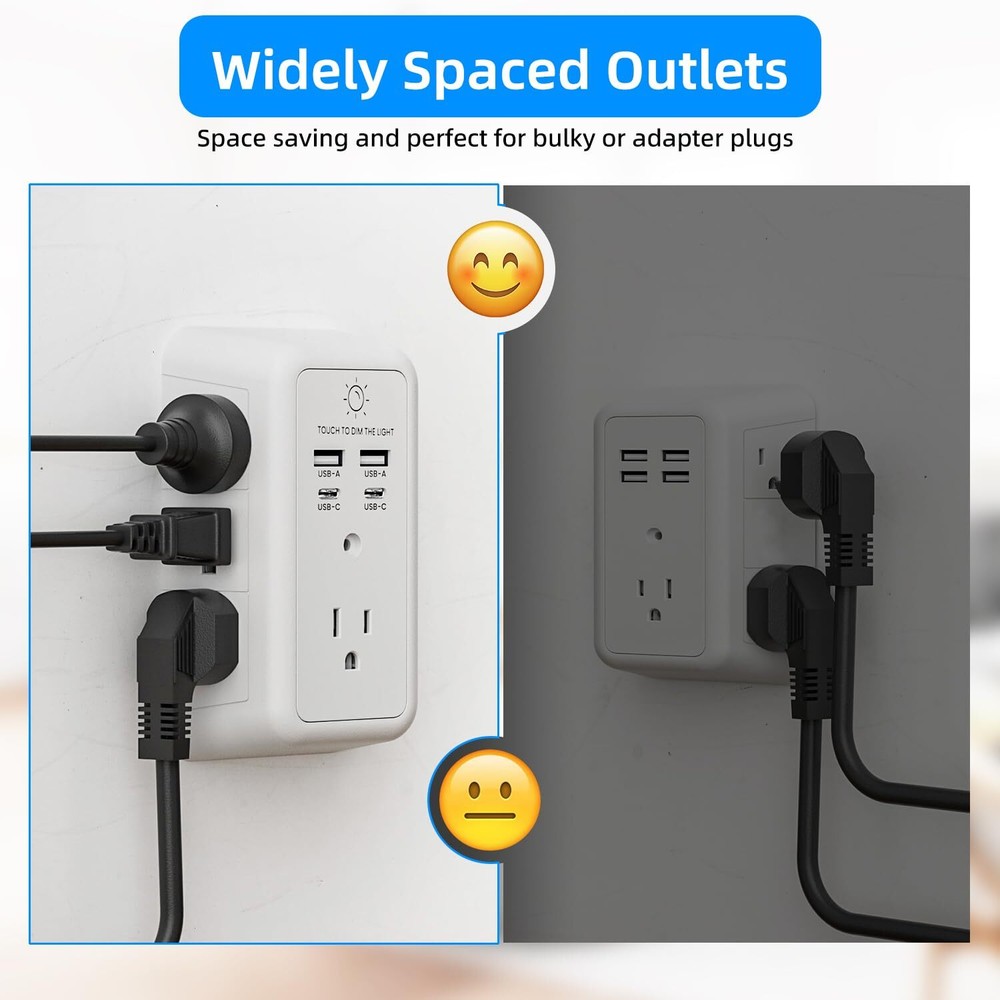 Wall Charger Surge Protector, Outlet Extender with Night Light, USB White