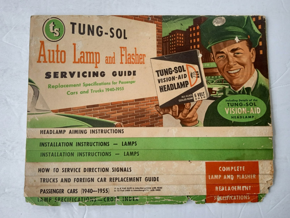 TUNG SOL Auto Lamps Flashers Servicing Guide 1940-1955 Car Trucks Specifications