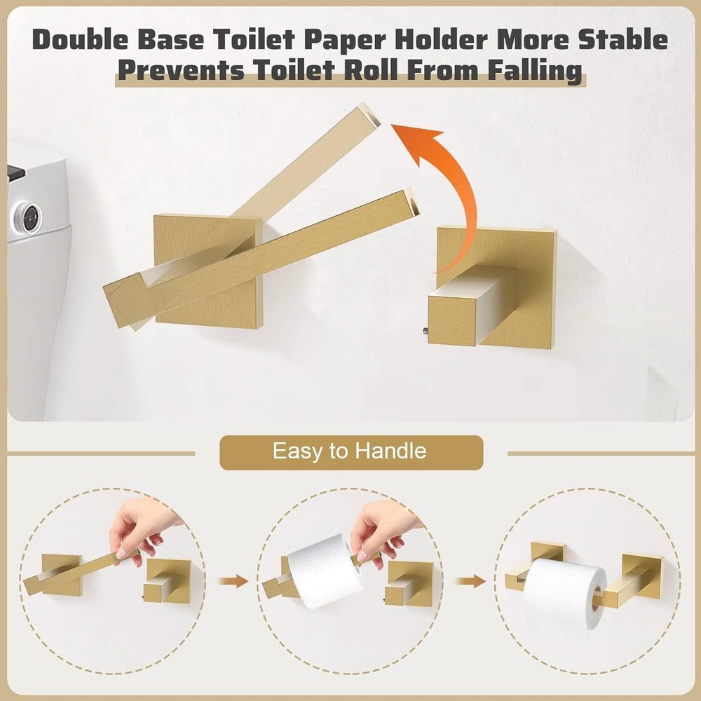 5-Piece Towel Bar Set Brushed Gold Bathroom Hardware Accessories Set Includes