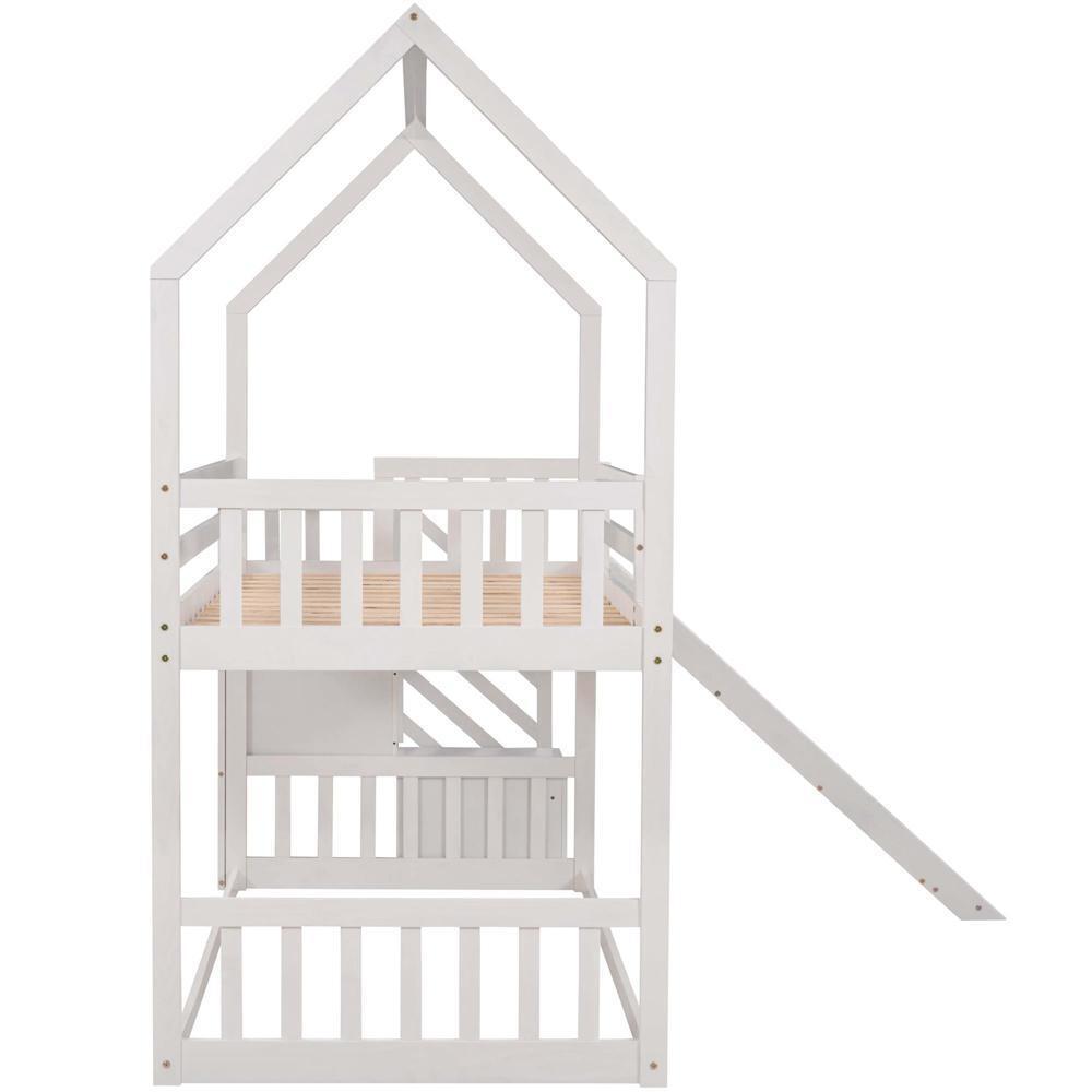 Twin over Twin Bunk Bed with Convertible Slide Staircase Solid Wood Construction