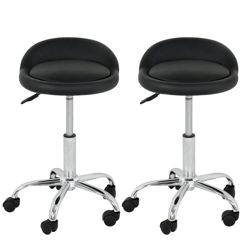 Set of 4 Hydraulic Adjustable Rolling Swivel Stool Spa Stools Open Back Chairs