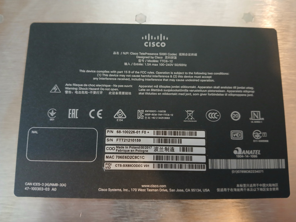 Cisco TelePresence SX80 Codec CTS-SX80CODEC-V01 Video Conferencing