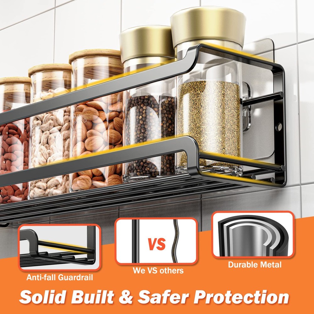 Bunoxea Spice Rack wall mounted 2 Pack, Space-Saving 2Pack, Black