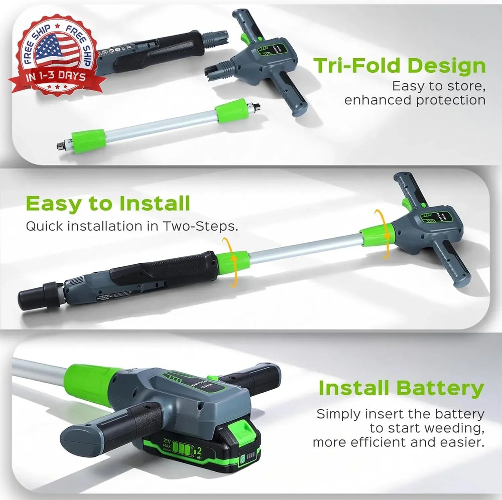 Weed Puller Tool, 21V Powerful Garden Tools Electric Weeding Tool with 2.0Ah Bat