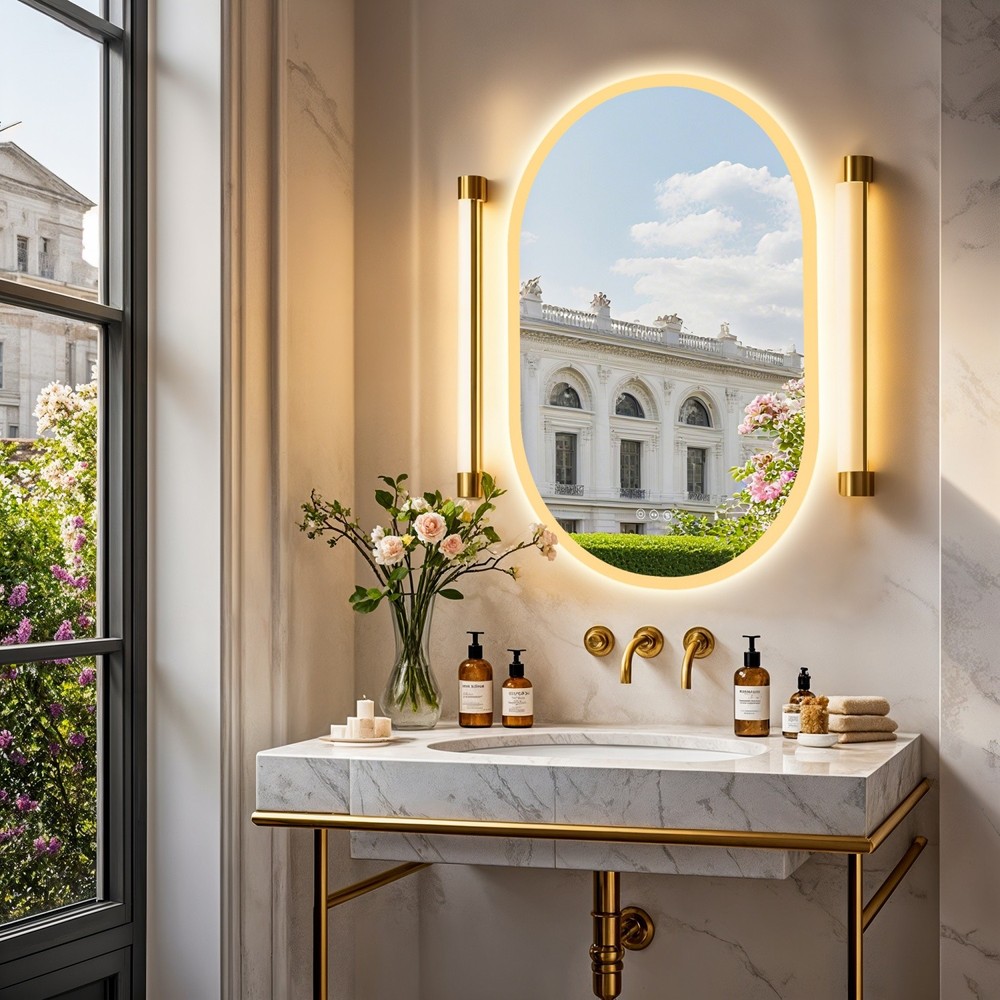 35'' Oval LED Bathroom Mirror w/ Touch Sensor Backlight Wall Vanity Mirror Defog