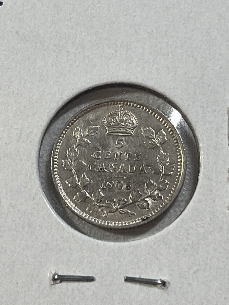 1906 Canada 5 Cents Small Silver Coin