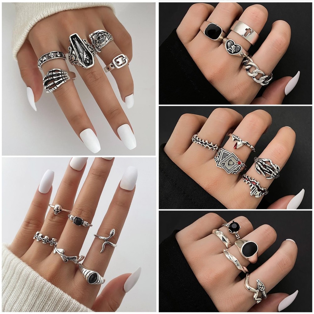 IFKM 25PCS Vintage Silver Knuckle Rings Set for Women, Stackable Joint