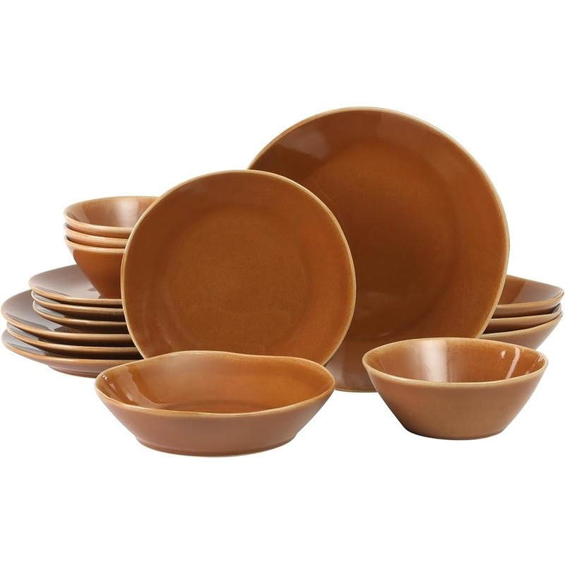 Eco-Friendly Terracotta Dinnerware Set Service 4 Stackable Plates Bowls New