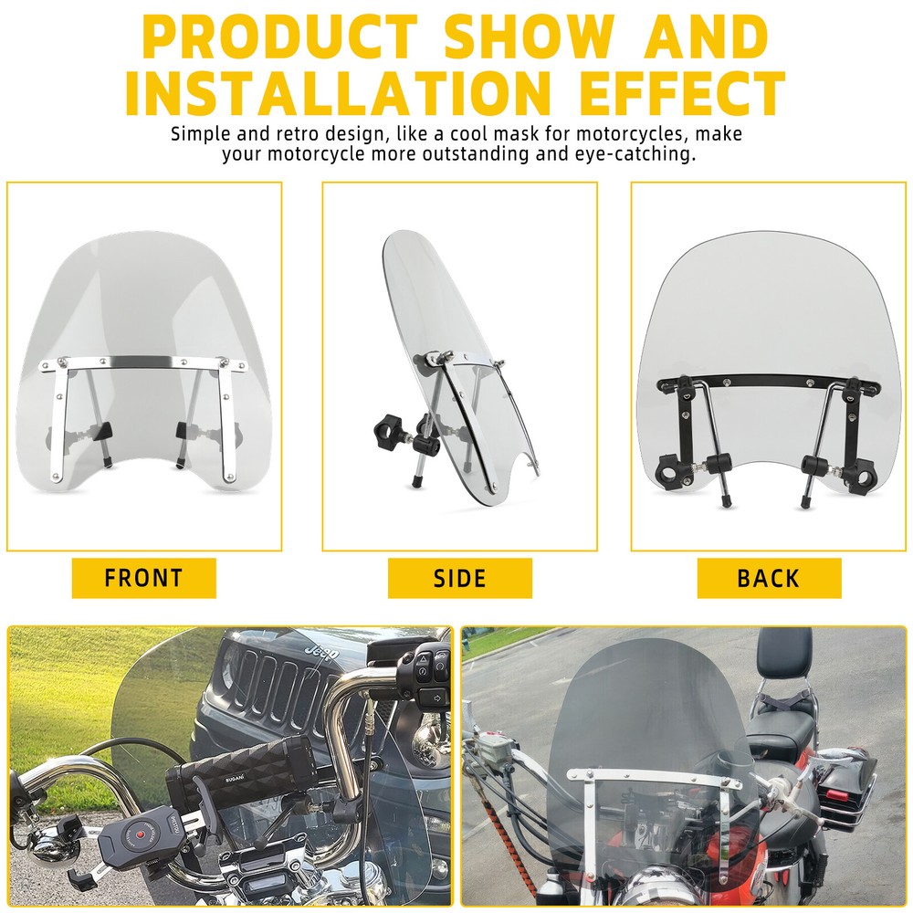 Motorcycle Clamp Scratch-resistant Windscreen Windshield For Yamaha Raider VStar