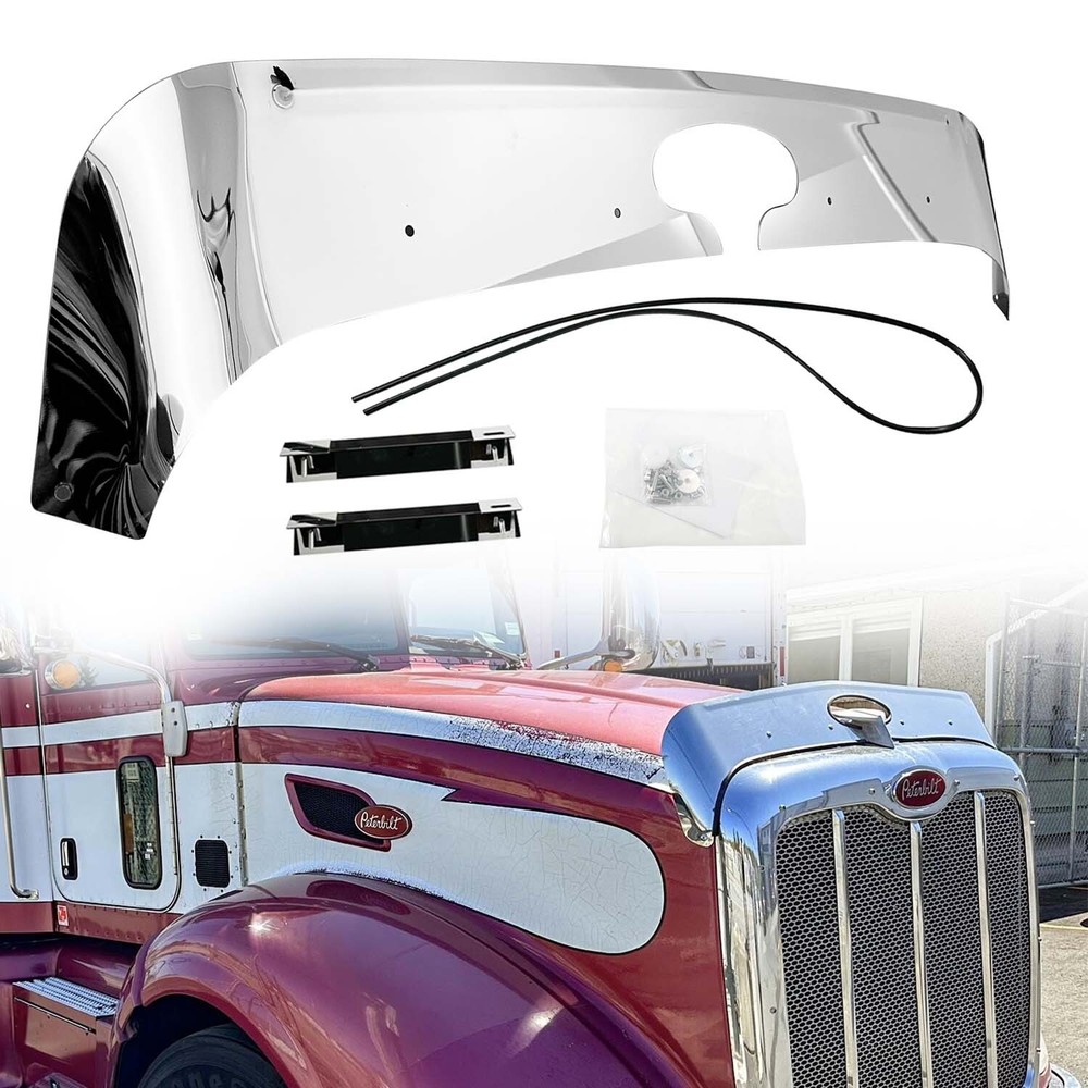 Peterbilt 384/386 2006+ Stainless Steel Hood Shield Bug Deflector