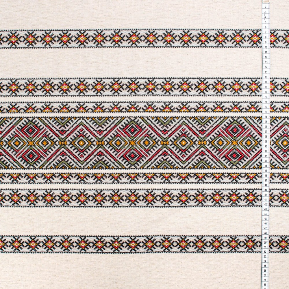 Ukrainian Decorative woven Tablecloth Beige Red Green Rustic Hutsul pattern