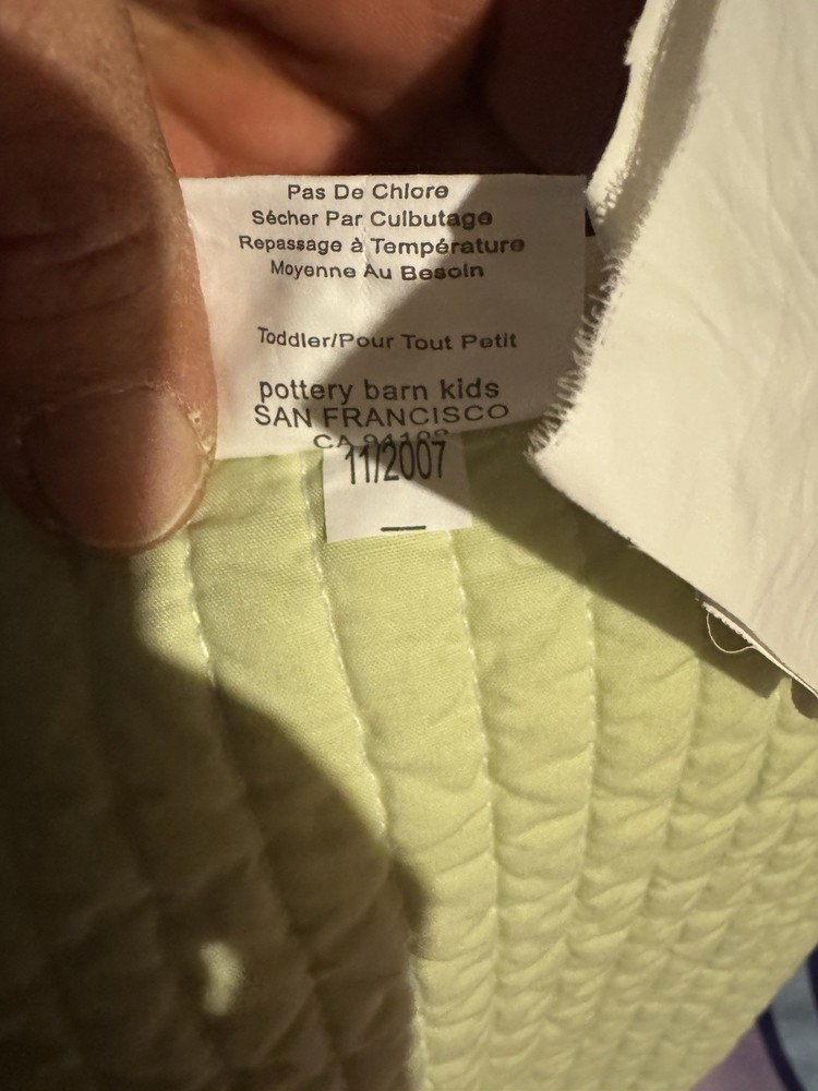 Reversible pottery barn kids throw blanket Green & White Stripes & Solid Green