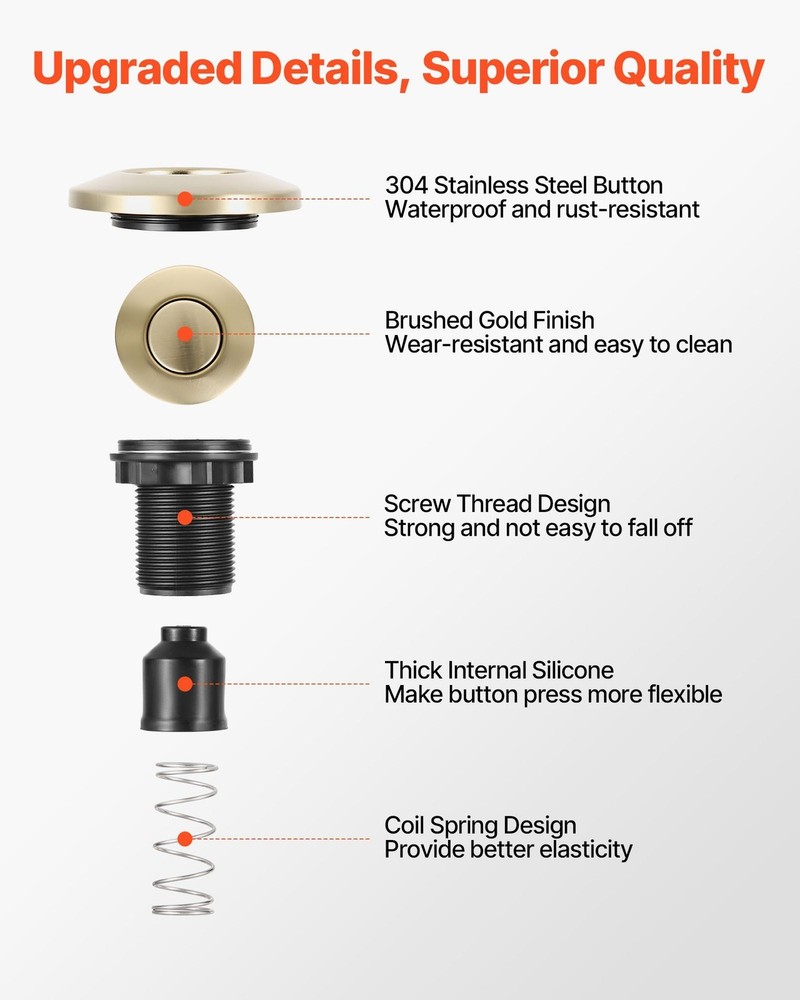 Kitchen Garbage Disposal Air Switch Kit - 2.5in Stainless Steel Design