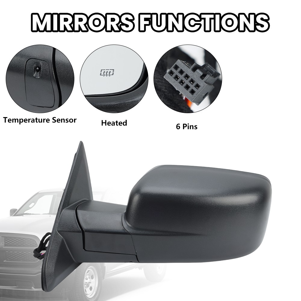 Mirror Driver Left Side Heated for Ram 1500 Classic 2500 2013-2018 Manual Fold