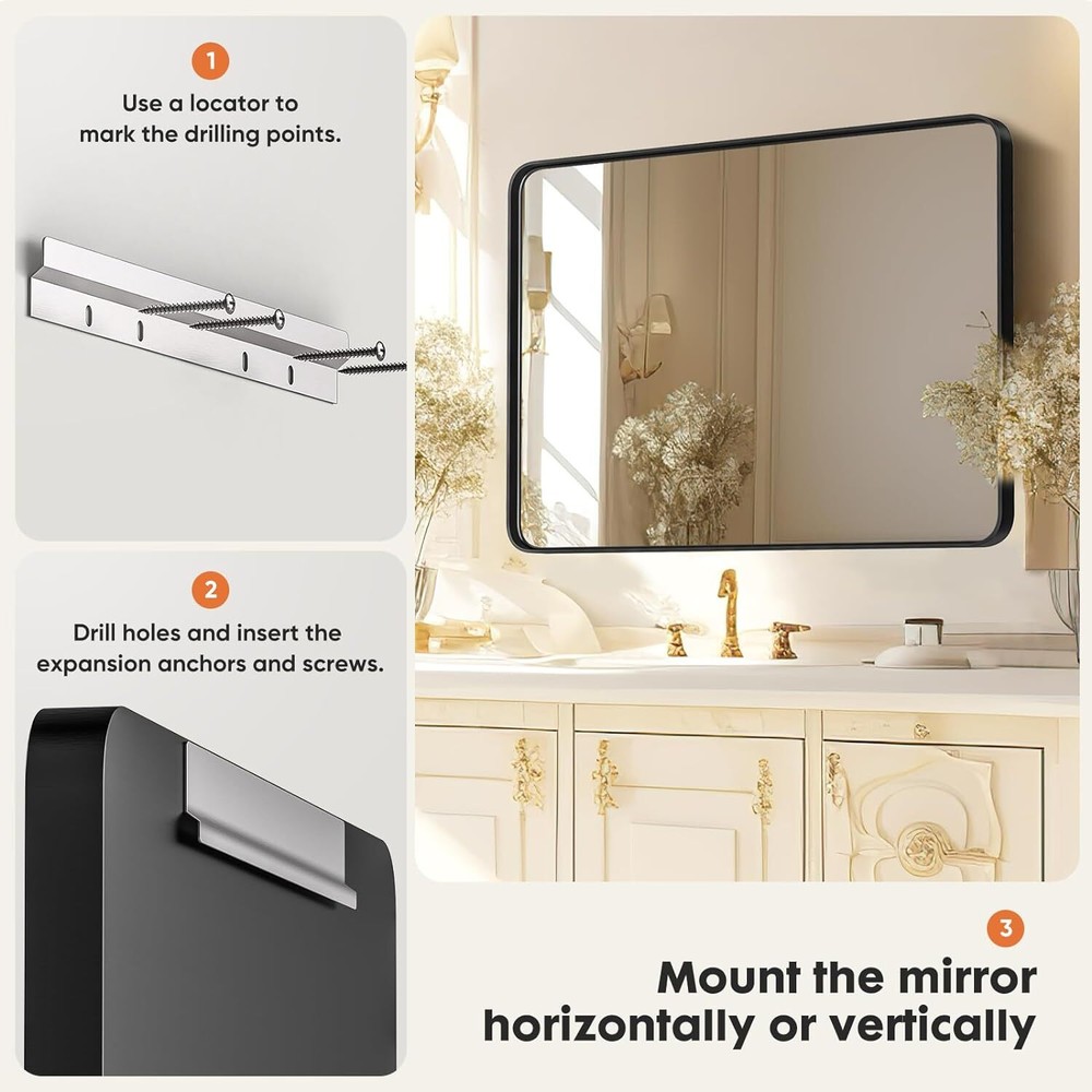 Vanity Bathroom Mirror. Framed. Wall Mounted. For Makeup & Home Decor.
