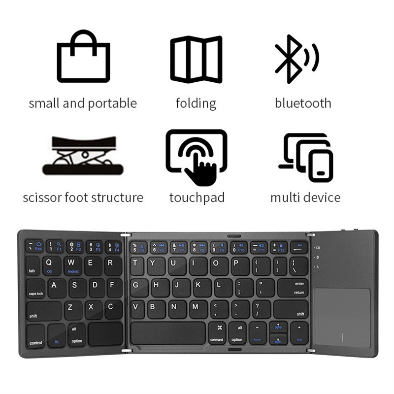 Mini Thin Fold Wireless Bluetooth Keyboard With Touchpad for iOS Android Windows