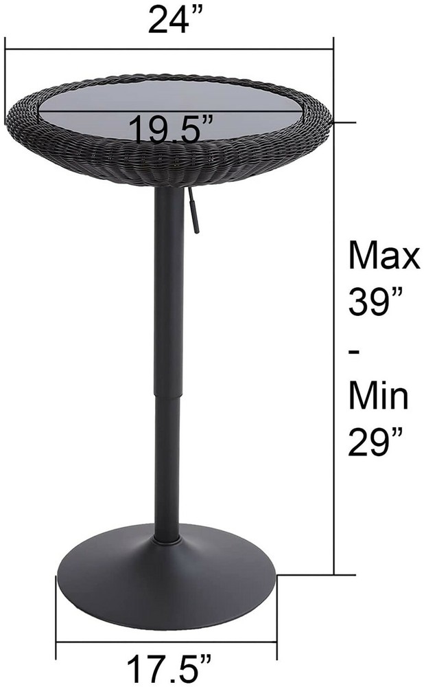 PHI VILLA Bar Table Round Pub Table Height Adjustable Rattan Kitchen Table