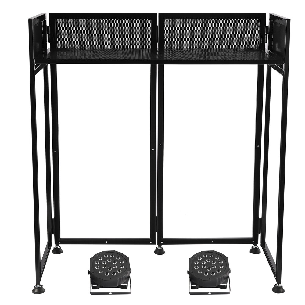 DJ Event Booth Facade with LED Lights, Portable Table & Adjustable Scrims