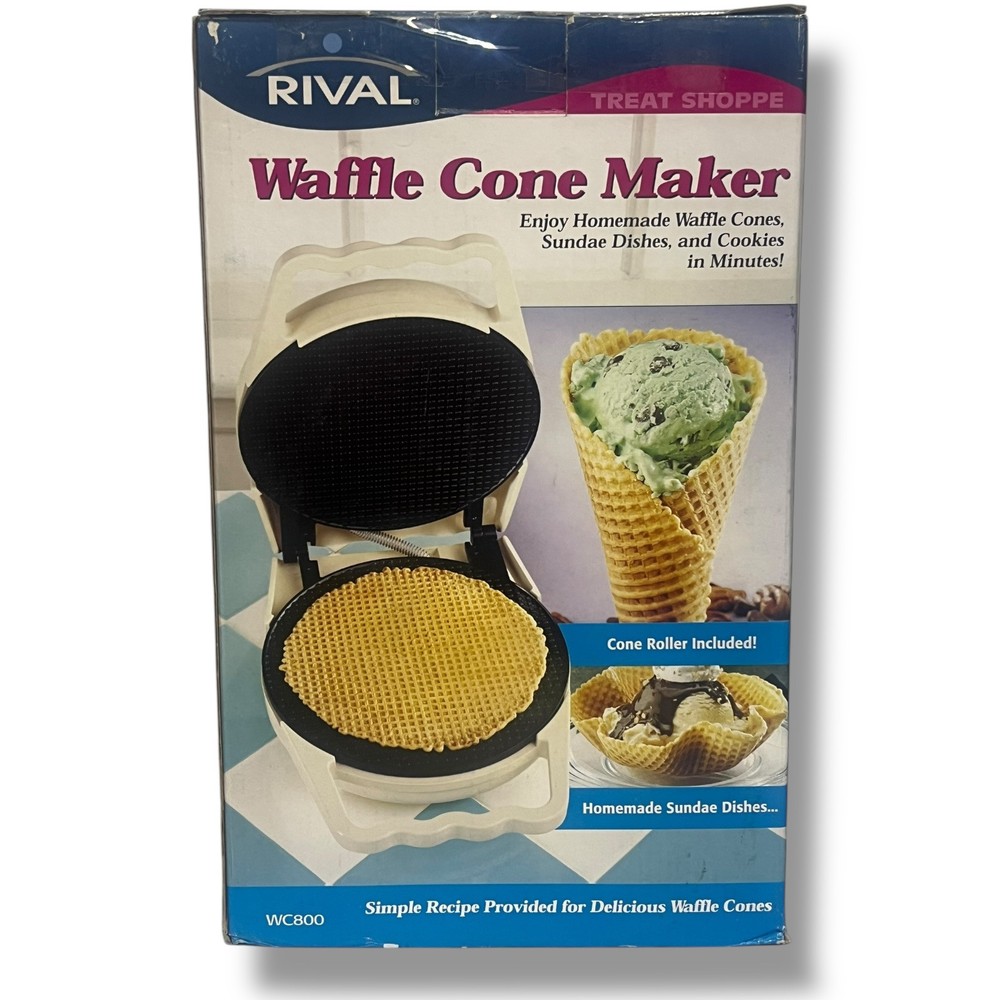 Rival Waffle Cone Maker Model WC800 01 WT White w/ Cone Roller