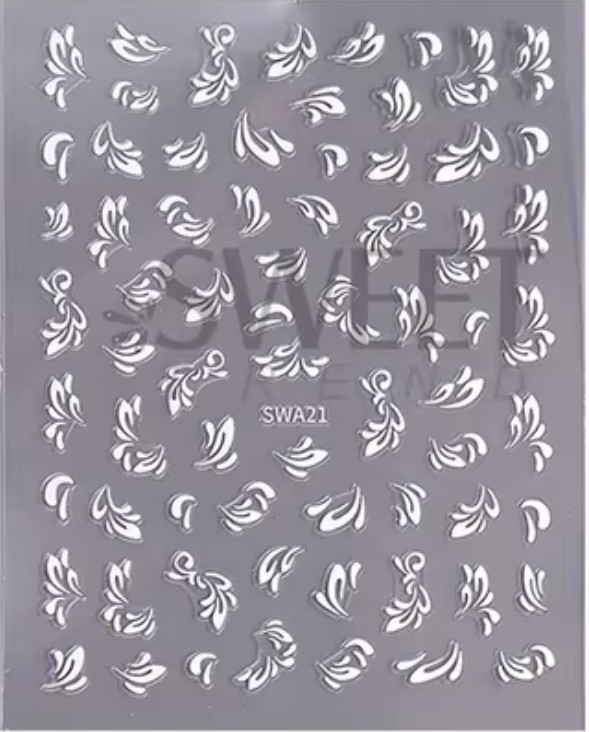 Nail Art Stickers NEW! EMBOSSED WHITE FLOCKED PATTERN SWA21