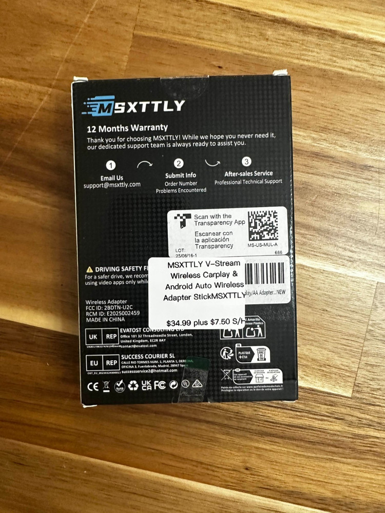 MSXTTLY V-Stream Wireless Adapter for Carplay & Android Auto