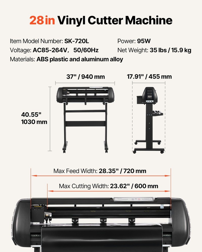 Desktop Vinyl Cutter 28in, Dual Blade Design, Adjustable Cut Speed, LCD Panel