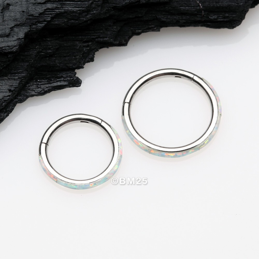 Brilliant Fire Opal Lined Seamless Clicker Hoop Ring
