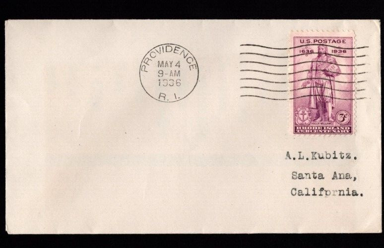 Rhode Island Tercentenary FDC, SC# 777, back flap closed