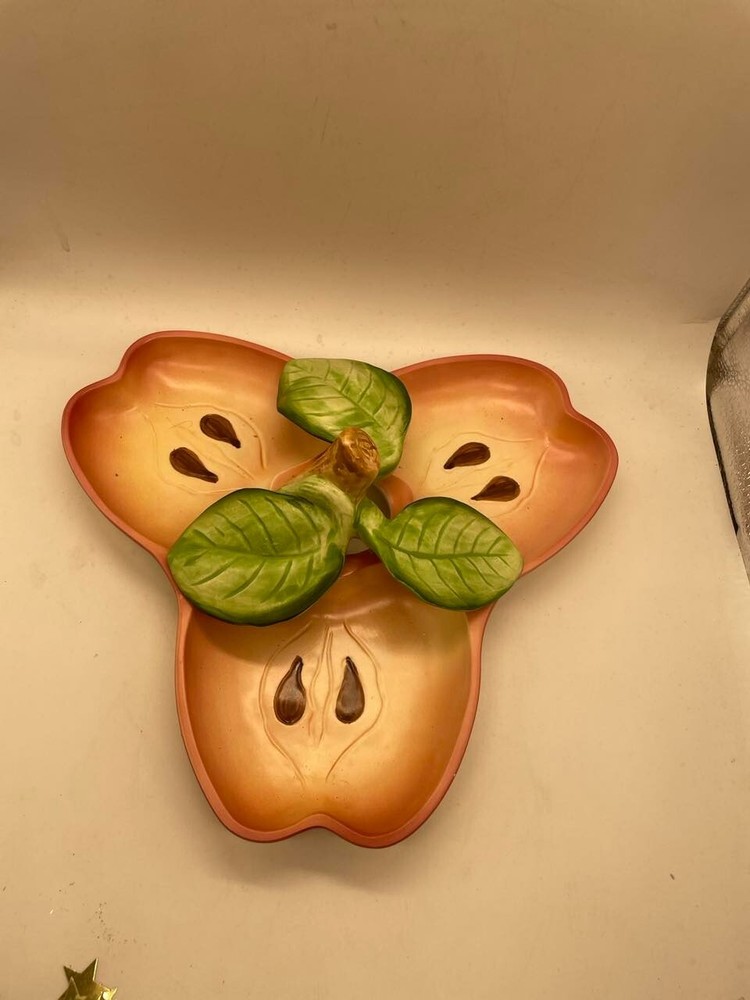 EUC Vintage Ceramic Apple Shaped 3 Part Divided Dish