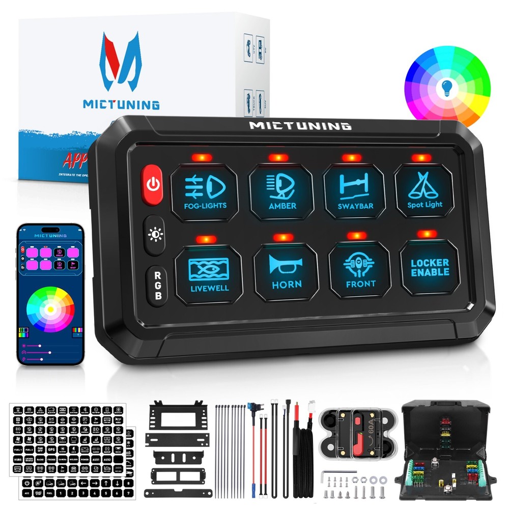Bluetooth App Control RGB 8 Gang Switch Panel LED Light Circuit Relay System Box