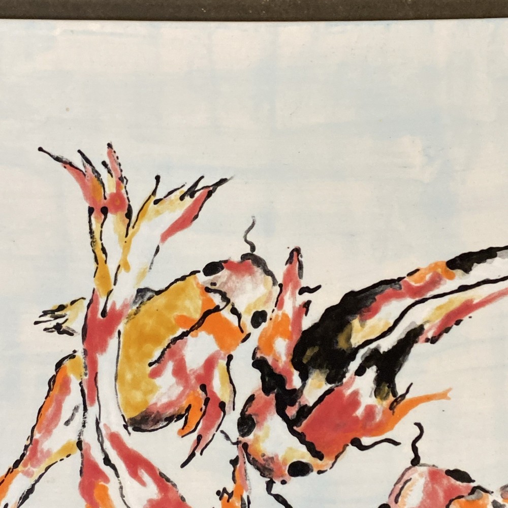 Koi fish hand painted decorative tile