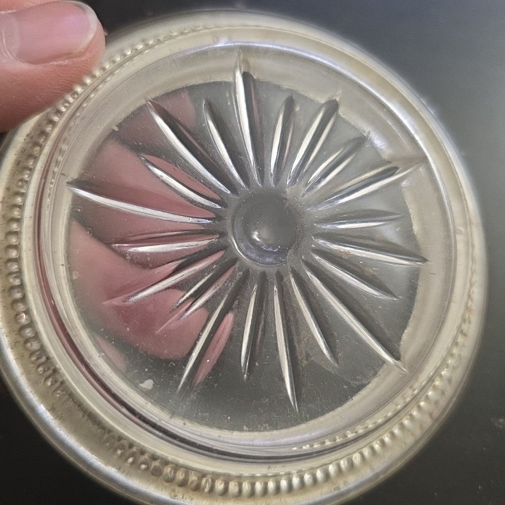 Sterling Silver B-I Glass Bottle Coaster Vintage