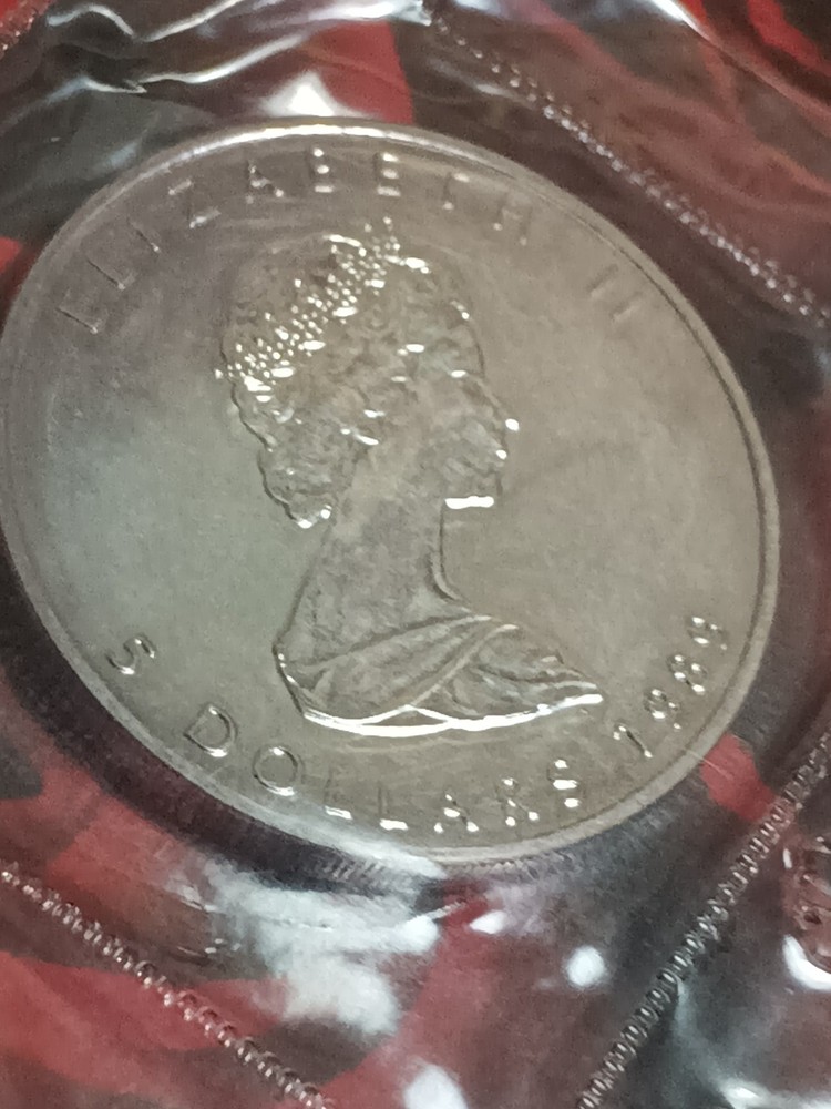🇨🇦1989 1 OZ $5 .9999 FINE SILVER CANADA MAPLE LEAF IN ORIGINAL PLASTIC CASING