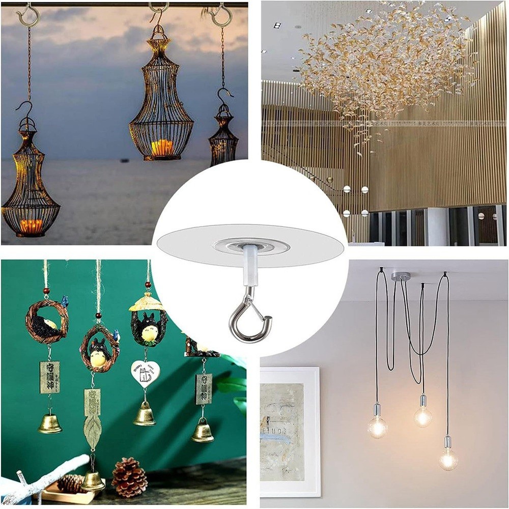 6Pcs Adhesive Ceiling Hooks for Popcorn Concrete Textured Ceiling Wall8052
