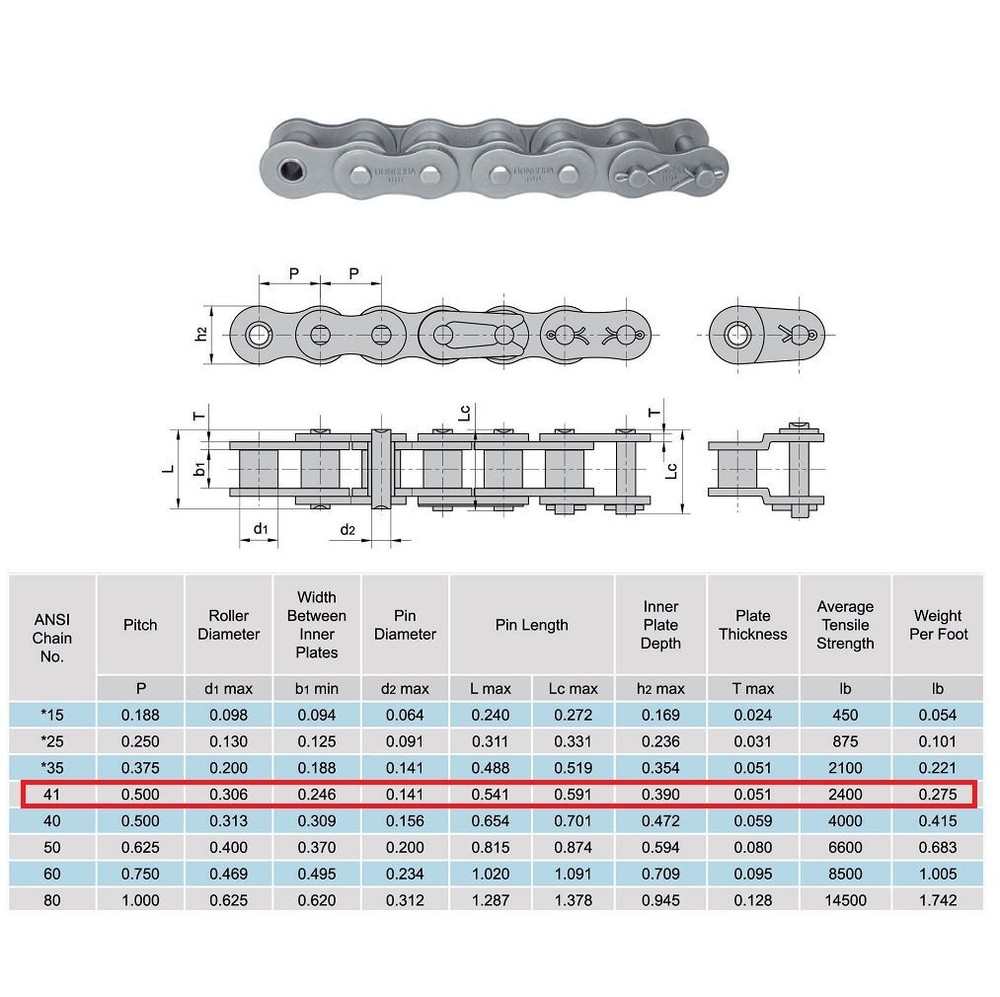 #41 Roller Chain 10 Feet with 2 Connecting Links