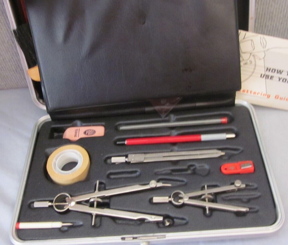Older #1761 Post Draftsman Lettering & Drafting Kit w/Hard Case