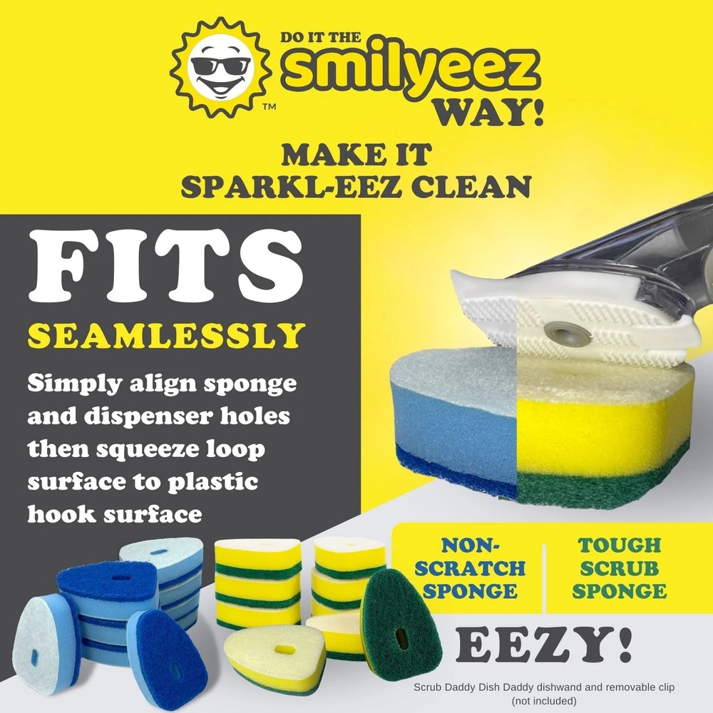 Smilyeez Blue Non-Scratch Sponge Refill for use with Dish Daddy® – (10 Pack)
