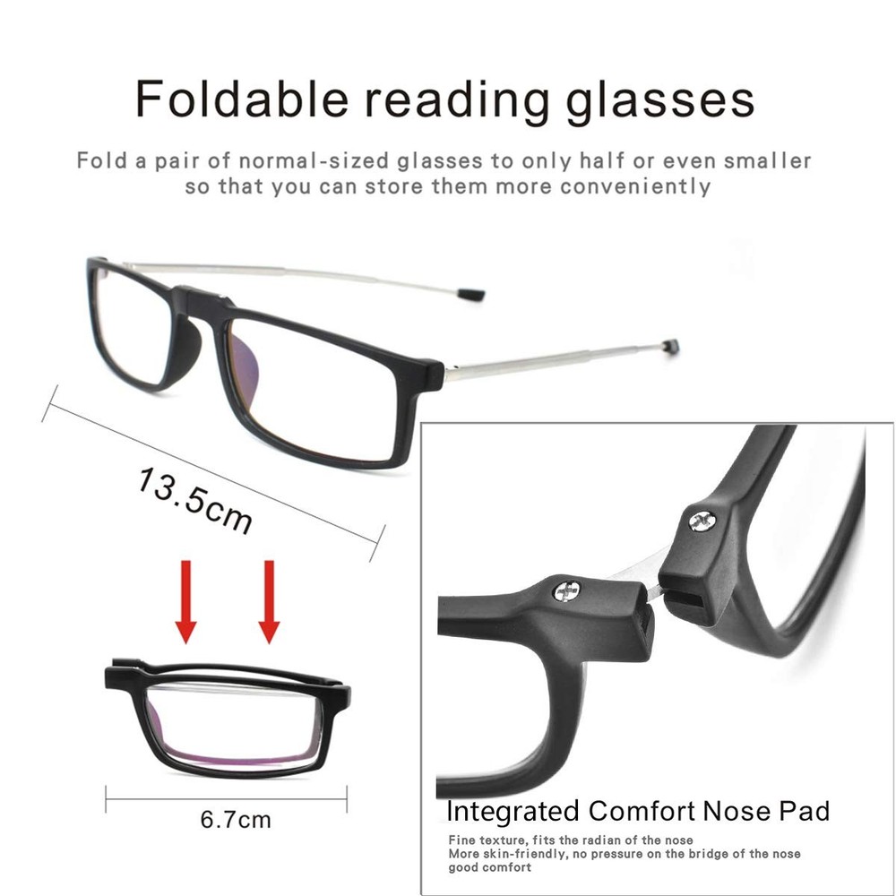 DBEFTLI Folding Reading Glasses - Foldable 2 Count (Pack of 1), (Black,black)