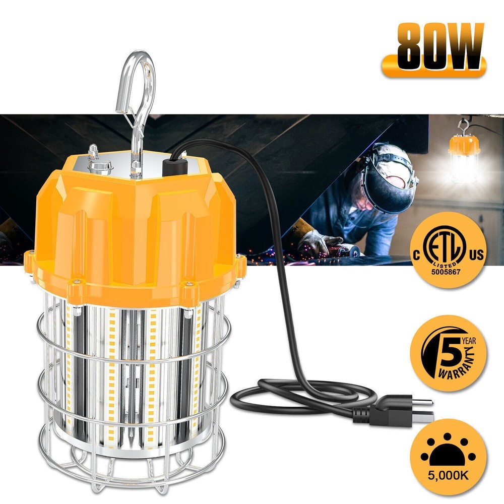 80W LED Temporary Work Light Hanging Construction JobSite Light 5000K Daylight