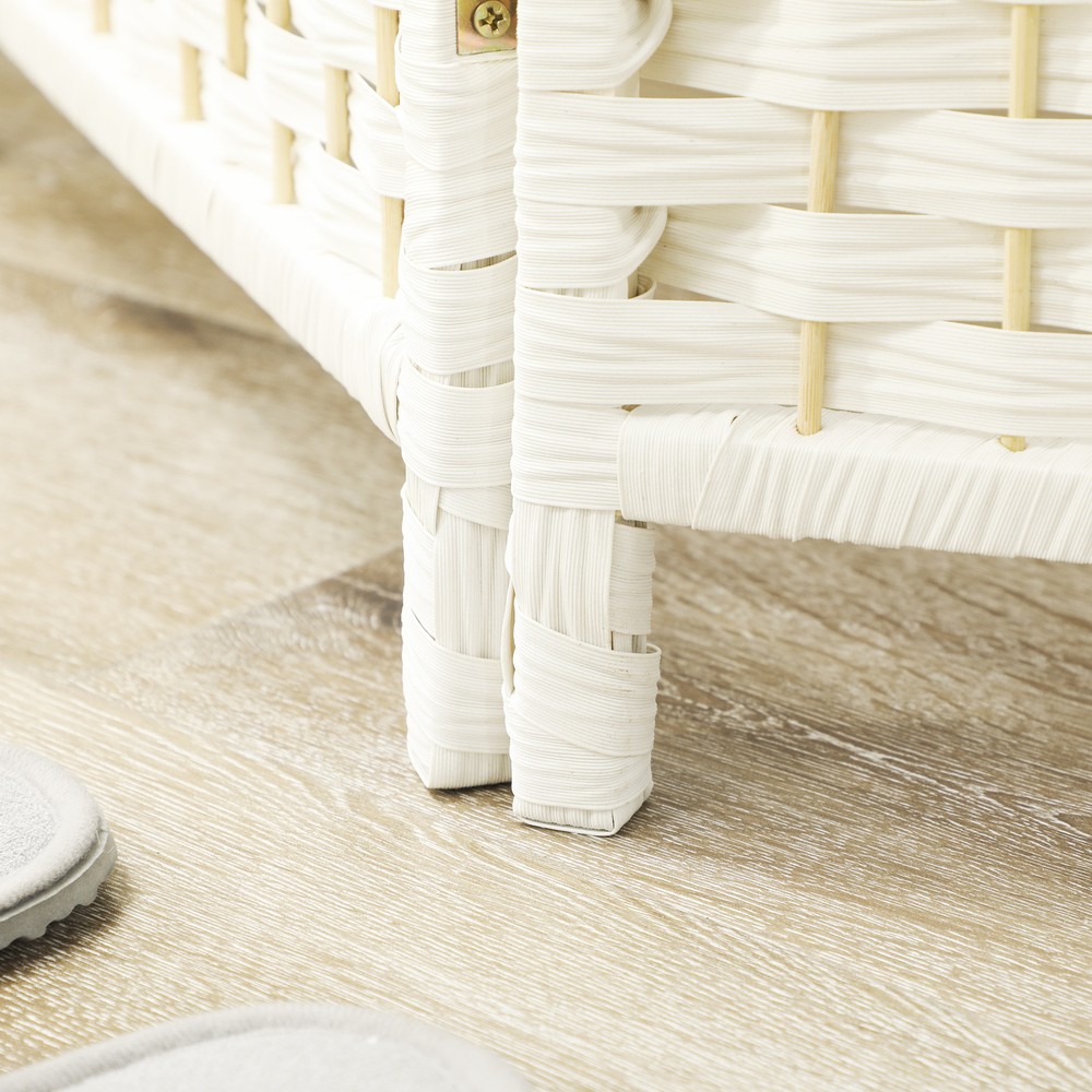 4 Panel Room Divider Hand-Woven Freestanding Partition, White