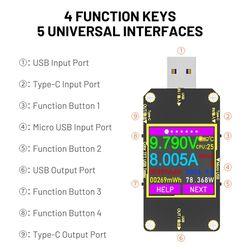 USB 3.0 Tester PD Type-C LCD Digital Voltmeter Ammeter Volt Trigger Durable Tool