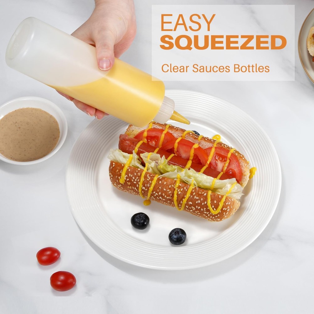 Squeeze Bottles, 16oz Plastic Condiment Squeeze Bottles with Labels & Funnels...