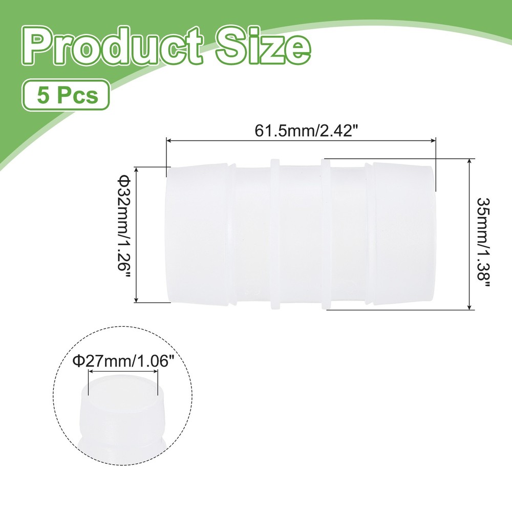 5pcs Plastic Barb Fitting 1-1/4"x1-1/4" Pipe Fitting Clear