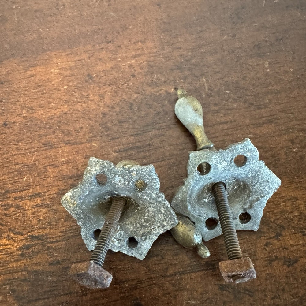 2 - Antique Brass Star - Teardrop, Drop Draw Pulls Handles Pair Set