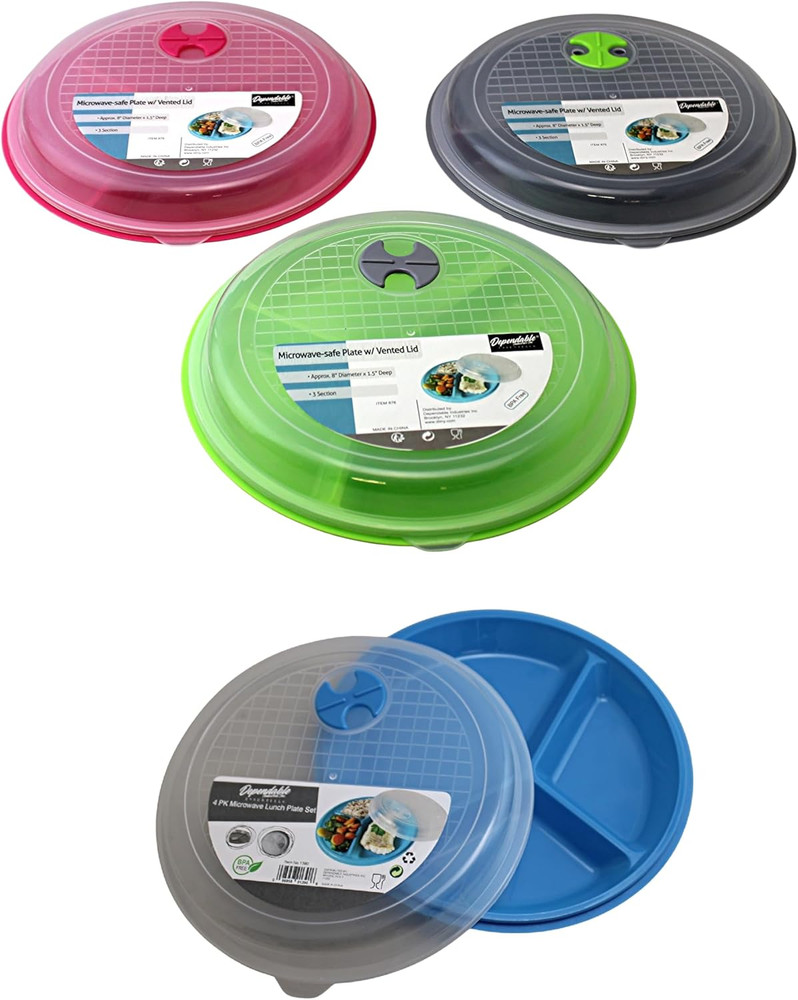 4-Pack Divided Microwave Plates with Vented Lids – Bpa-Free, Stackable Meal Prep