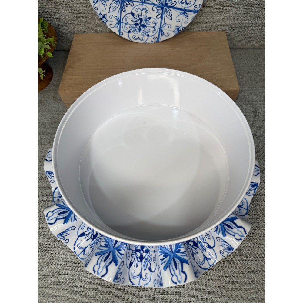 House & Garden spinning Melamine Taco Serving Set Blue White Tile Pattern 2 Pc
